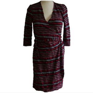 Dress Emma & Michele Wrap Red Stripe Gray Black Long Sleeve Women's WOMAN'S Med
